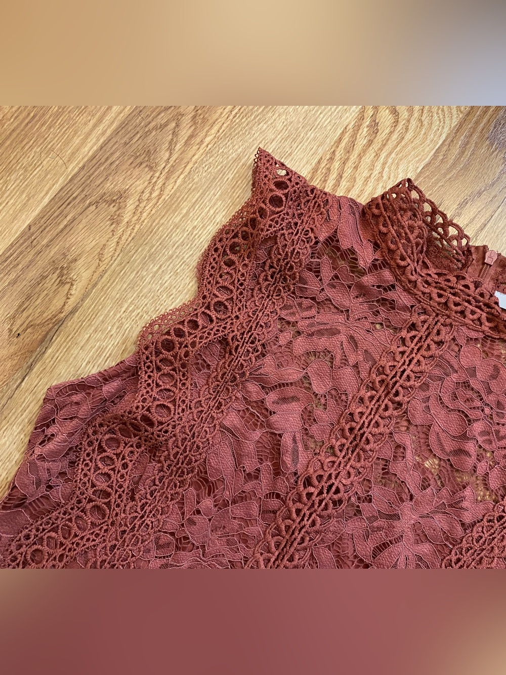 iris Rust Lace Sleeveless High-Neck Mini Dress Size Small - Picture 5 of 10
